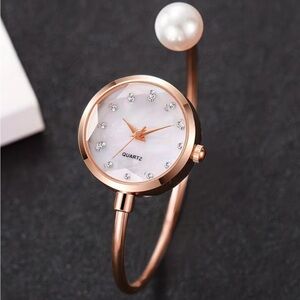 Affordable Fashion Finds Rose Gold Bangle Watch with Pearl Accent
